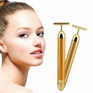 24k Gold Face Lift Bar Roller Vibrati Массажер для похудения Палка для лица Красота для лица Уход за кожей Т-образный вибрирующий инструмент 87wE #