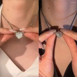 Pendant Necklaces Elegant Heart Magnet Necklace Y2K Zircon Titanium Steel Clavicle Chain Korean Style For Women Girls Party Jewelry Gift