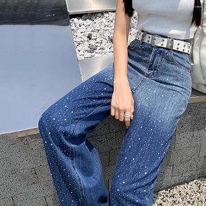 Kvinnors jeans ljusblå bred ben