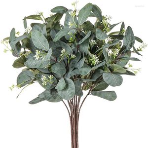 Decorative Flowers Eucalyptus Stems 8Pcs Silk Seeded Greenery Leaves Real Contact Leaf Fake Branches Sprigs For Wedding