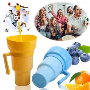 Conjuntos de chá 1000ml Estádio Tumbler Multifuncional Lanche e Bebida Copo Pipoca Bebida à prova de vazamento 2 em 1 mudança de cor para crianças adultos