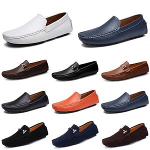 Designer de couro Doudou Mens Casual Driving Shoes Respirável Soft Sole Light Tan Preto Marinho Branco Azul Prata Amarelo Cinza Masculino Flats Calçado All-Match Sapato Preguiçoso A067