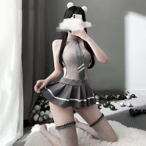 Night Listening Fragrance Fun Lingerie Sexy Sweet Cool School Girl Set Student Uniform Silk Socks Alluring One Piece Mesh Dress