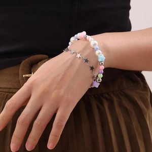 Gliederarmbänder Trendiges Perlenarmband mit verstellbaren doppellagigen Handketten mit buntem Stern