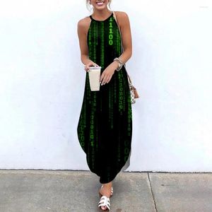 Casual Kleider Sommer Maxi Für Frauen Grün Gedruckt Ärmelloses Kausalen Strand Kleid SOJINM Sling Lange Streetwear 4XL