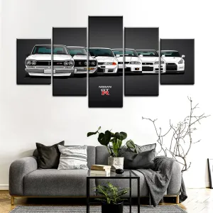 Arte de parede de lona de caligrafia 5 peças impressões brancas fotos de carros esportivos moderna casa arte decorativa emoldurada pinturas de decoração de sala de estar