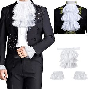 Vuxna Mens Victorian Lace Jabot och manschetter för barn avtagbar krage scenparty Colonial Pirate Steampunk kostymtillbehör 240314