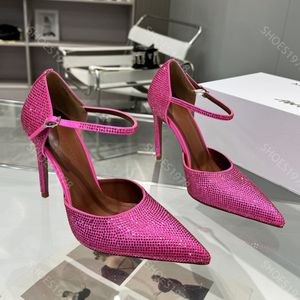 Сандалии Amina Muaddi, дизайнерская женская обувь. Модные туфли-лодочки на шпильке со стразами, на высоком каблуке 10 см, настоятельно рекомендует дизайнерские сандалии 35-42.