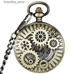 Orologi da tasca Ruota dentata Tasca da uomo Scheletro Steampunk Meccanico Fob es Orologio da uomo Ciondolo a carica manuale Maschile Relogio De Bolso L240322