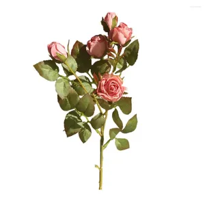 Decorative Flowers Artificial Rose Realistic Flower Branch With Burnt Edge Green Leaves Reusable Home Wedding Party For Decoration