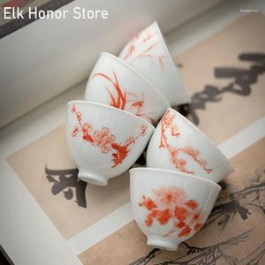 Tazze da tè 2 pezzi/set 35ml Tazza campione in porcellana bianca dipinta a mano Orchidea Maestro d'arte Set da cerimonia Kung Fu per la casa