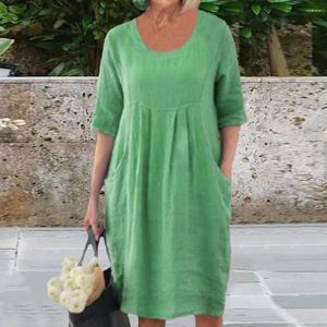 Party Dresses 2024 Women Summer Dress Elegant Solid Casual Robe Fashion O-Neck Short Sleeve Cotton Vestido A Line Midi Sundress