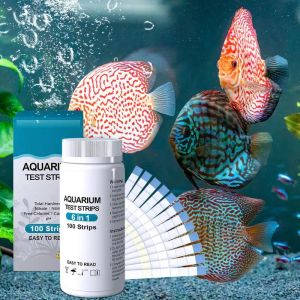 Kit per test per acquario 6 in 1 Strisce per monitoraggio dell'acqua dell'acquario Test di nitriti PH Nitrato 100 pezzi Strisce reattive per acquario Strumento per acquario