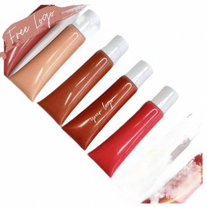 Vorgefertigter Lipgloss in Nude-Farben, pigmentiert, Großhandel, Private Label, bedrucktes Logo-Paket, 15 ml, Quetschtube, vegan, ohne Tierversuche