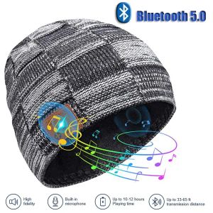 Headphone/Headset Winter Bluetooth Headphone Hat Stereo Sport Music Headset Knitted Beanie Cap Support Handsfree USB Charging Cable Christmas Gift