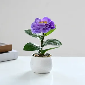 Flores decorativas artificial camélia vaso de plástico planta escritório ornamentos desktop para interior ao ar livre casa jardim varanda decoração