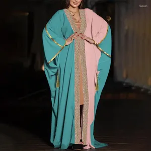 Ethnic Clothing Women Cardigan Fashion Bat Sleeve Muslim Patchwork Dress Arab Islamic Robe Elegant Squin Ornament Burqas Gown Kaftan