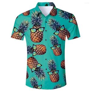 メンズカジュアルシャツ面白いパイナップル3Dプリントビーチブラウス職業ラペルハワイアンカミサの衣類ボタンアップ