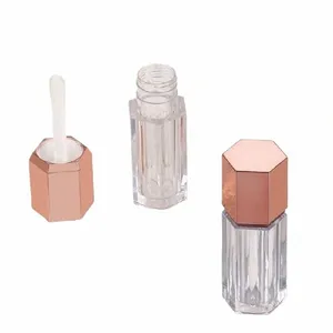 5 ml Lipgloss-Röhrchen aus Kunststoff, Hexag-Form, hoher Roségold-Deckel, Make-up-Rouge, Lippenglasur, leere Flasche, Großhandel 93bp #