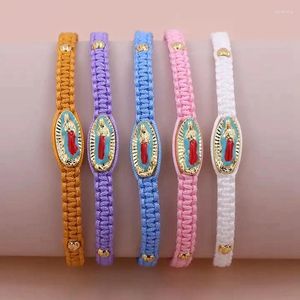 Charm Bracelets 10Pcs Fashion Religious Jewelry Bracelet Design Pink Blue Purple Color Rope Braided Enamel Virgin Mary Wholesale