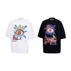 House of Errors Full Sight Eye White Ink Printed Washed Old Mens and Womens High Street Loose Short sleeved T-shirts