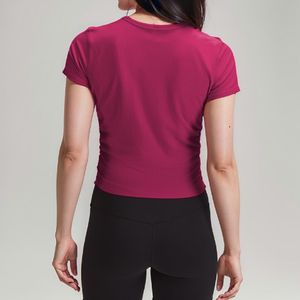 LL Tuta da Yoga da Donna T-shirt a Maniche Corte da Donna Pantaloncini Traspiranti e Aderenti in Nylon a Coste Alta Elasticità Sportiva Moda Lu Palestra Camicia a Maniche Corte