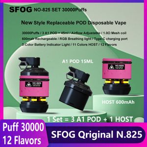 SFOG NEW PULD 30000 VAPES Disponibla Puff 30K Byt ut POD E Cigarett Kit No825 30000 Puff 10000 POD VAPE 45 ML Prefilled 12 Flavors Vaper Pen vs BC10000 R och M 20000