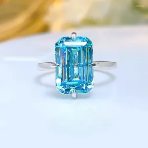 Cluster Rings Green Cut Sea Blue Treasure Ring 925 Silver Inlaid Imported High Carbon Diamond Elegant Engagement Jewelry For Women