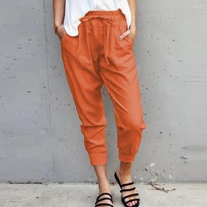 Calças femininas verão cor sólida simples laço-up casual mulheres magro nove pés streetwear
