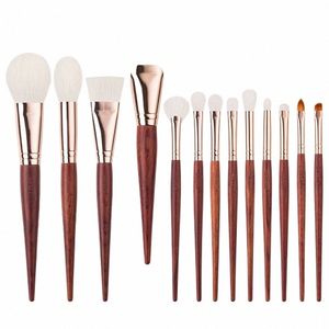 Beili Mahogany Red Wood Profial Makeup Brushes Kit Foundati Eyeshadow Blush Natural 13pcs Face Makeup Up Brush Set f4Df #