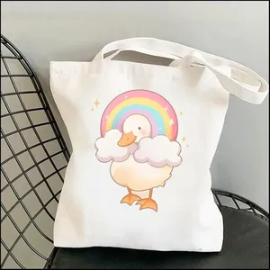 Totes Amüsante süße Ente Damen Umhängetaschen Kawaii Shopper Shopping Canvas Tasche Mode Mädchen Handtaschen