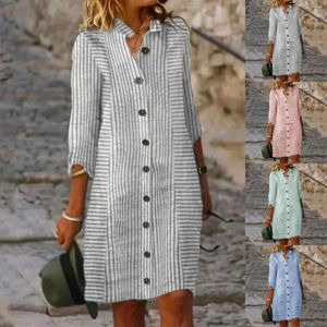 Abiti casual Donna Abito con bottoni con stampa a righe Camicia ampia con scollo a V Primavera Estate Moda Versatile Streetwear 2024