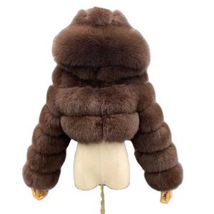 Factory Fluffy Coat for Women Winter Warm Large Size Cropped Jacket with Hood Fashion Outside Short Style Faux Fur