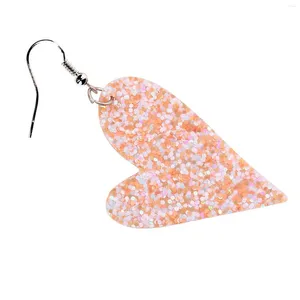 Dangle Earrings Woman PU Leather Heart Pink Glittering Ear Ornament Drop For Banquet Gown Travel Ears Decor