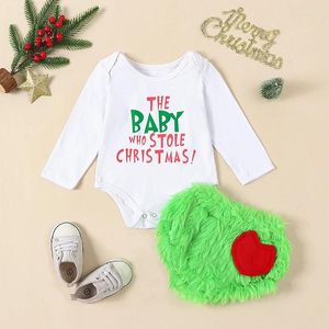 Kläderuppsättningar födda flickor juldräkt som stal grönt monster plysch långärmad dräkt romper shorts spädbarn pojke kläder
