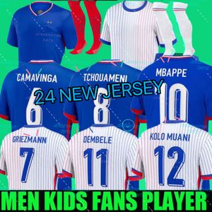 French 2024 Euro Cup Home Away Jersey Mbappe Soccer Jerseys Dembele Coman Saliba Kante Maillot de Foot Benzema Griezmann Player Football Shirt Men Kids uniforms