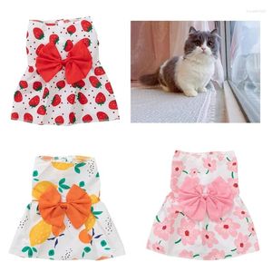 Cat Costumes Flowers Print Dress For Dog Lovely Bowknot Decors Skirt Dogs Spring Summer