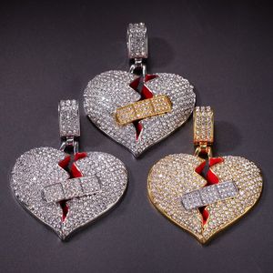 NYTT MENS HJÄRT PENDANT NECKLACE ICED ut hjärthängen Halsband mode trasigt hjärtbandage halsband smycken243r