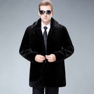 Winter Mink Grass Whole Coat Mens Haining Fur Hat Zipper Dads Wear