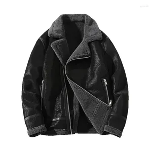 Men's Jackets Men Suede Leather Thick Jacket Winter Warm Outwear Faux Lamb Wool Fur Turn-Down Collar Black Coat Plus Size M-5XL