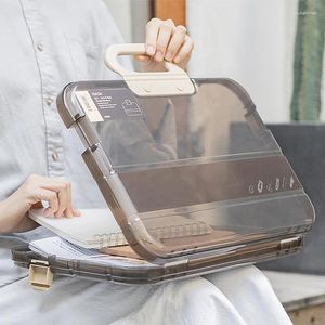 Storage Bags Portable File Box Plastic Transparent Pencil Case A4 Folder With Lock Handle Documents Stationery Office Organizer