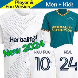 2023 2024 LA Galaxy Futebol Jerseys Kids Kit Man Los Angeles 23/24 Camisas de futebol Principal Home Branco Angeleno Away Green BRUGMAN RIQUI PUIG JOVELJIC NEAL Uniforme masculino