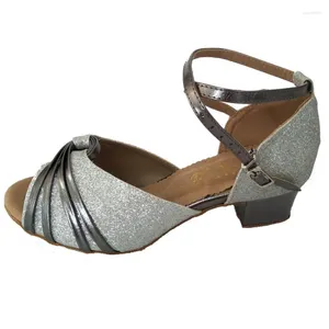 Dansskor Elisha Anpassad klack Kvinnor/Girls '/Lady Silver/Grey Salsa Latin Open Toe Ballroom Party Evening Shoe