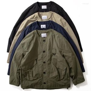Jaquetas masculinas 2024 jaqueta de trabalho japonês ao ar livre funcional três-prova solta multi-bolso casual fino colarinho
