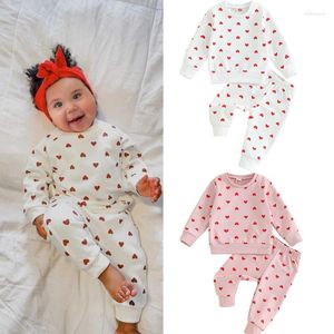 Conjuntos de roupas Focusnorm 0-3y criança bebê meninas roupas 2pcs coração impressão manga longa pulôver moletom com calças de cintura elástica