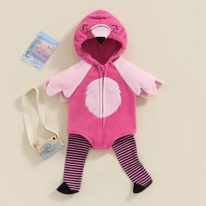 Conjuntos de roupas da criança do bebê menina menino trajes de halloween flamingo animal com capuz manga longa macacão infantil cosplay outfit