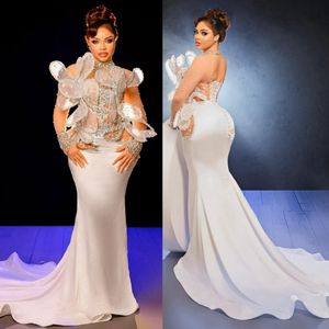 2024 Aso Ebi Vestidos de baile para mulheres negras sereia mangas compridas gola alta ilusão strass baile de formatura vestidos de noite vestido de festa de aniversário vestidos de convidados AM543