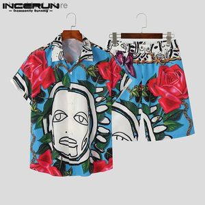 Męskie dresy 2023 Zestawy mężczyzn drukowania letniej streetwearu Lapel Short Shirt Shorts 2pcs wakacyjny moda męska Hawajskie garnitury 7 L240320