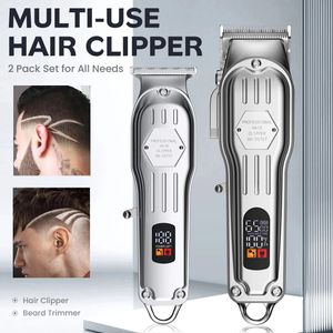 2 I 1 Full Metal Combo Kit Barber Hair Clipper For Men Professional Electric Beard Trimmer Rechargeble Haircut 240315