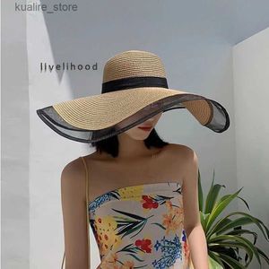 Wide Brim Hats Bucket Hats Summer White Big Hat Sun Hat Oversized Brim Sunscreen Floppy Beach Hat Womens Straw Hat Seaside Holiday Lace Big Brim Cap L240322